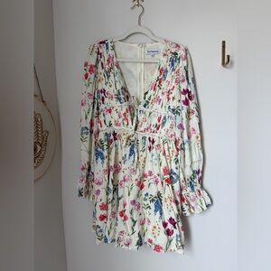 Viral En Saison Floral Colorful Long Sleeve Mini Dress